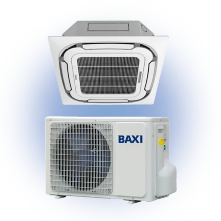Climatizzatore Baxi a cassetta mono split installato a soffitto con design moderno